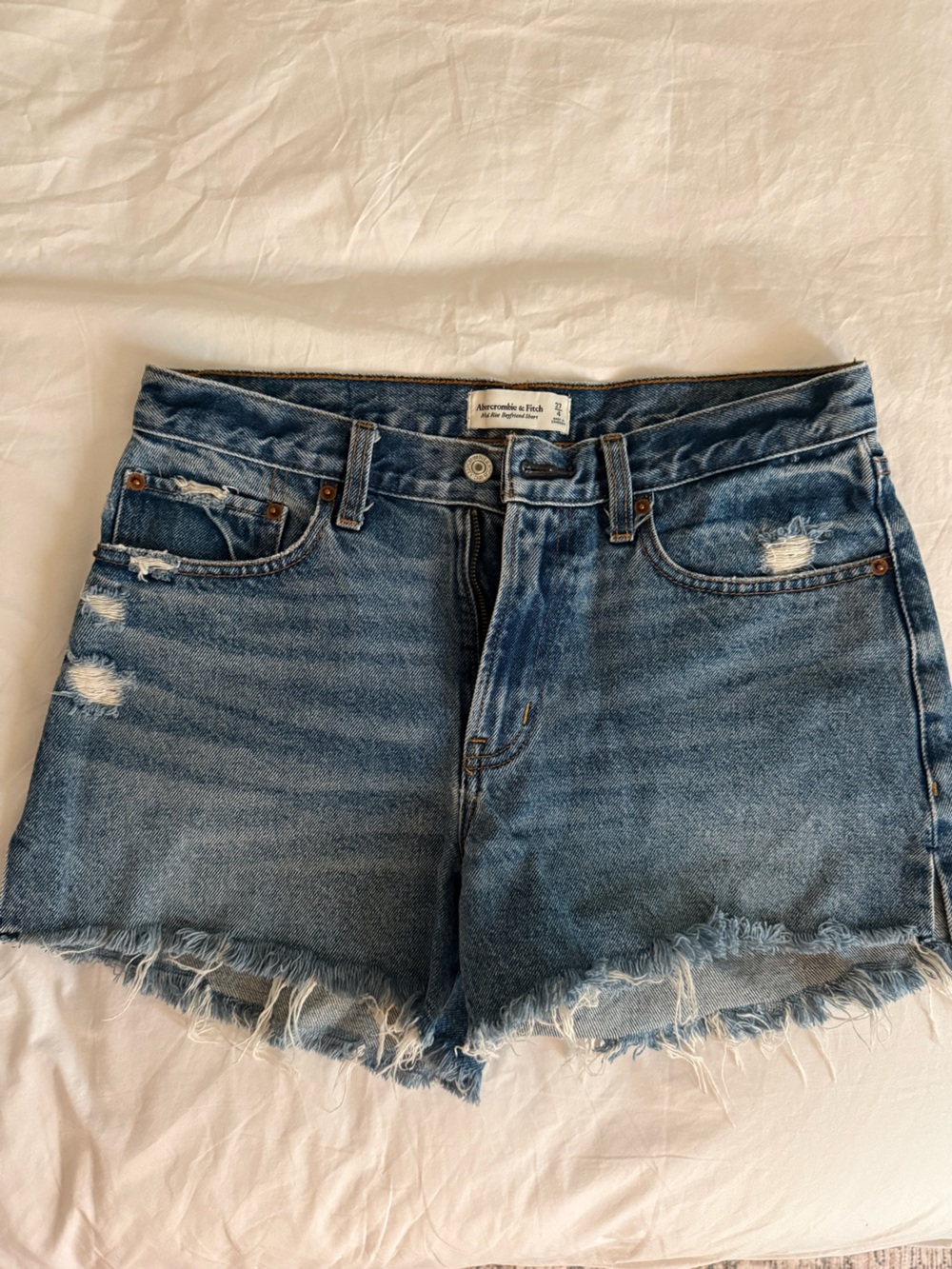 Abercrombie & Fitch Medium Blue Distressed Denim Shorts